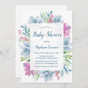 Aquarelle Succulents Bébé Douche Invitations