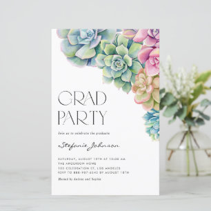 Aquarelle Succulents Boho Graduation Invitation