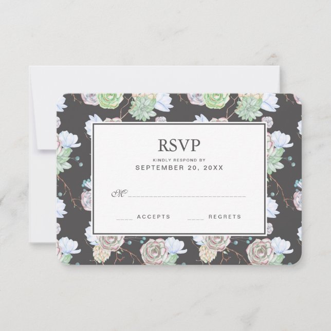 Aquarelle | Succulents et Branches - Mariage RSVP (Devant)