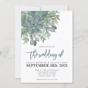 Aquarelle Succulents Faire-part de mariage rustiqu