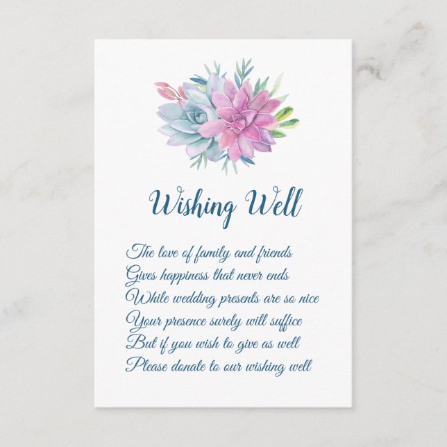 Aquarelle Succulents Mariage Wishing Well Cartes (Devant)