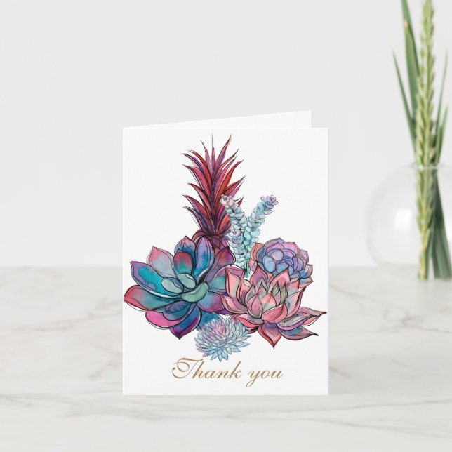 Aquarelle Succulents Merci (Devant)