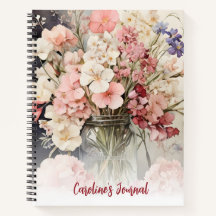 Aquarelle Summer Pink Bouquet Cottagecore Journal