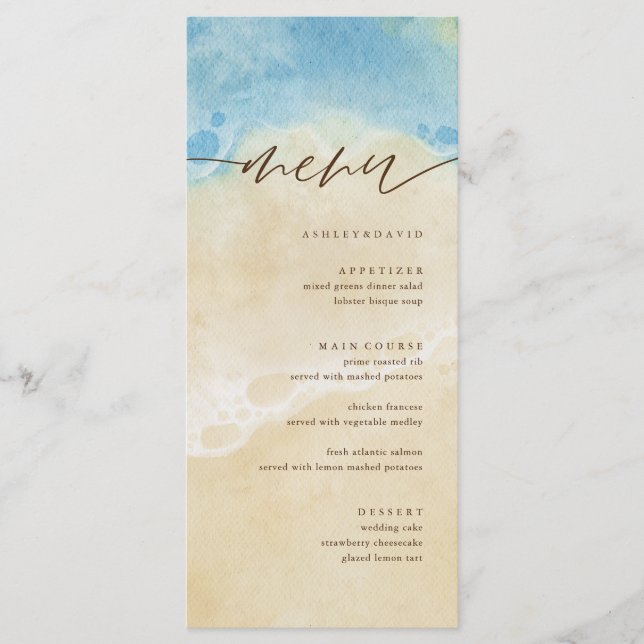 Aquarelle SummerCoastal Beach Wedding Menu (Devant)