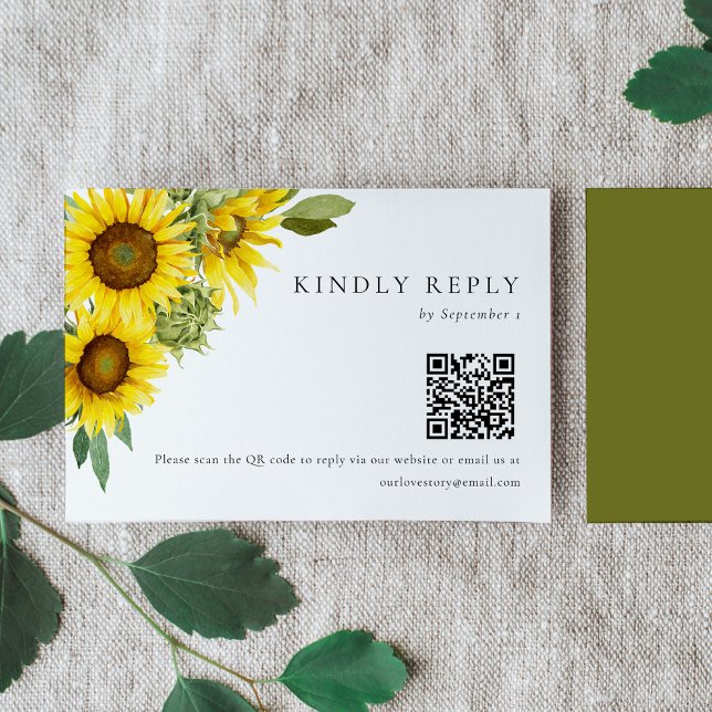 Aquarelle Sunflower Wedding RSVP Card QR Code (Créateur téléchargé)