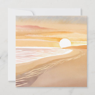 Aquarelle Sunset Beach Belle Carte Jaune