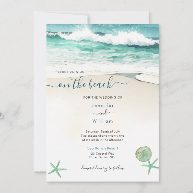 Aquarelle Sur La Plage Mariage Invitation (Devant)