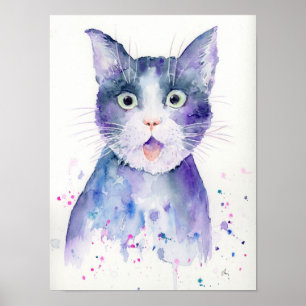 Aquarelle surprisé Poster Portrait de chat