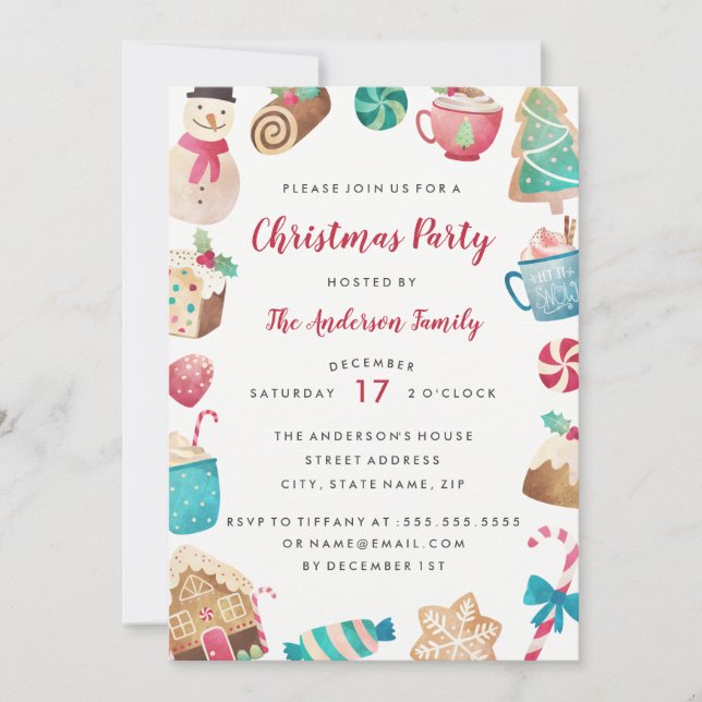 Aquarelle Sweet Christmas Party Invitation (Devant)