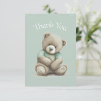 Aquarelle Teddy Bear Merci vert Baby shower