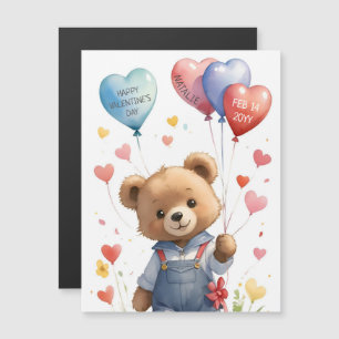 Aquarelle Teddy Bear Valentines Day Carte magnétiq