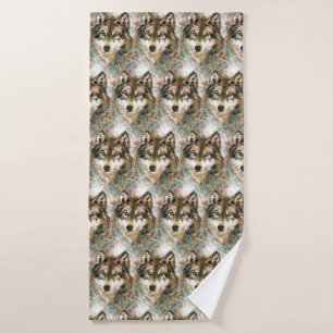 Aquarelle Tête de loup gris noir blanc