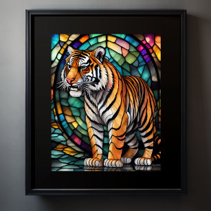 Aquarelle Tigre en verre tendu 4:5 Poster