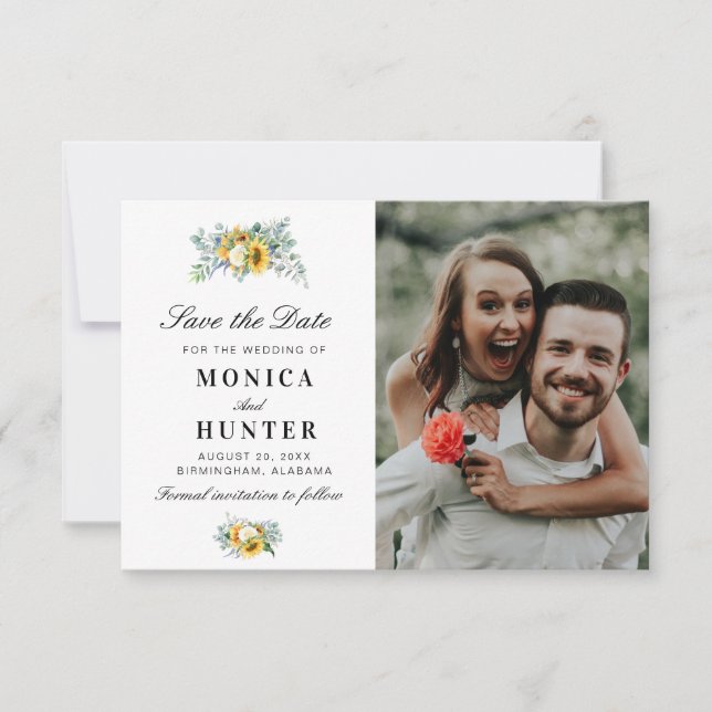 aquarelle tournesol enregistrer la date carte phot (Devant)