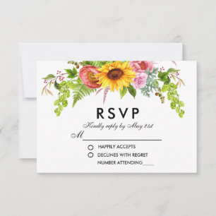 Aquarelle Tournesol Floral Mariage RSVP