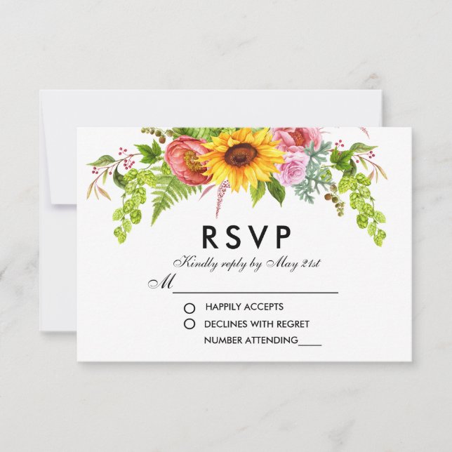 Aquarelle Tournesol Floral Mariage RSVP (Devant)