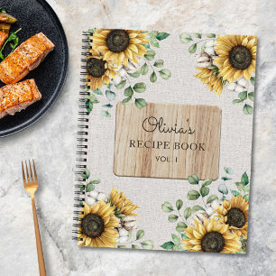 Aquarelle Tournesol lin bois Livre de recettes