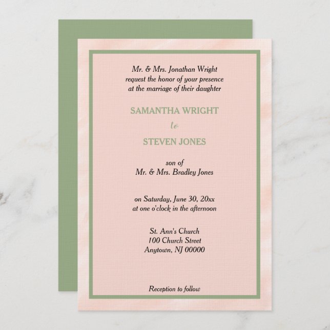 Aquarelle transparente Faire-part de mariage verte (Devant / Derrière)