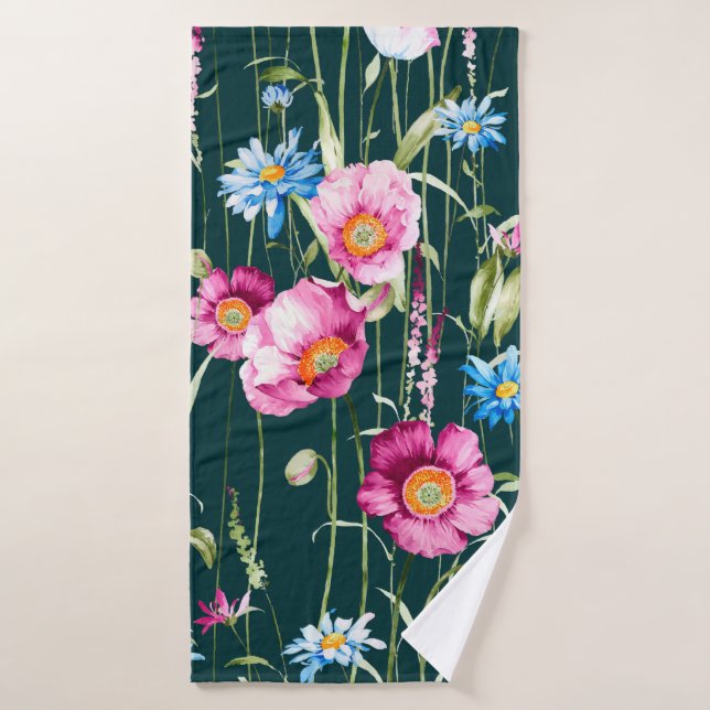 Aquarelle transparente motif avec fleur de pavot à (Serviette de bain)