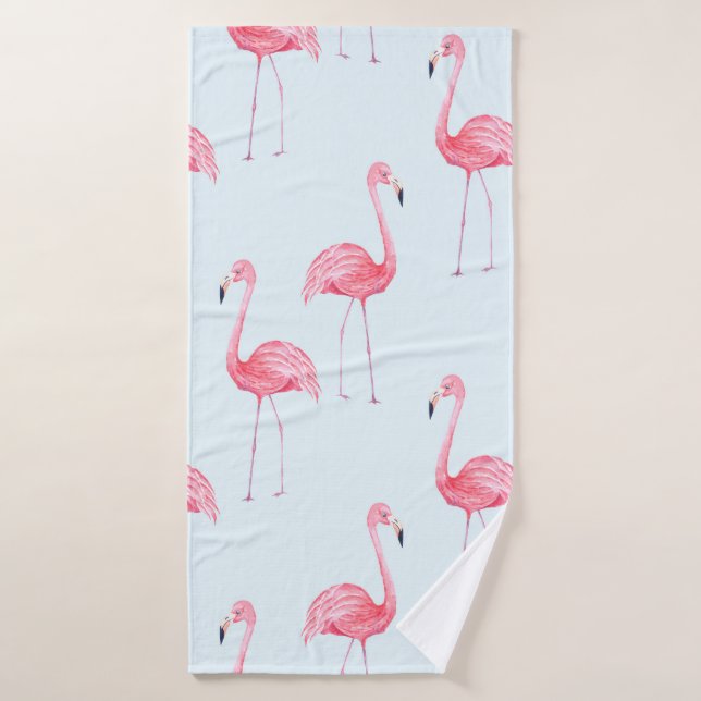 Aquarelle transparente motif flamant sur pastel  (Serviette de bain)