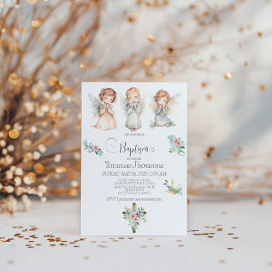 Aquarelle Trois anges Baby Baptême Invitation
