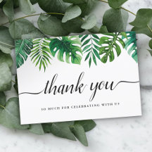 Aquarelle Tropical Feuille Mariage Carte de remerc