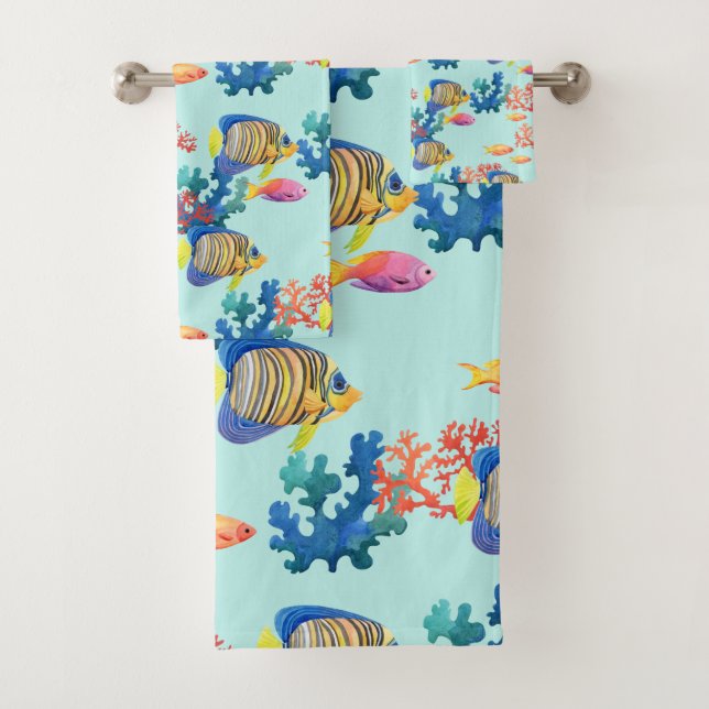 Aquarelle Tropical Fish & Coral Serviette Ensemble (En situation)