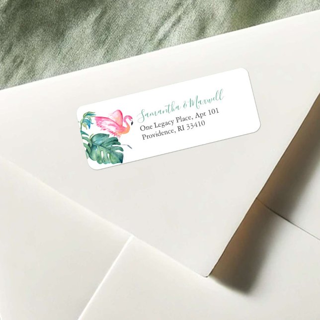 Aquarelle Tropical Flamant rose rose Étiquettes de (return address labels tropical watercolor pink flamingo art Victoria Grigaliunas Do Tell A Belle)