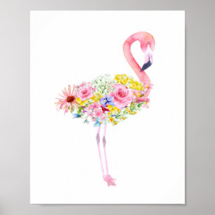 Aquarelle Tropical Flamant rose rose Poster