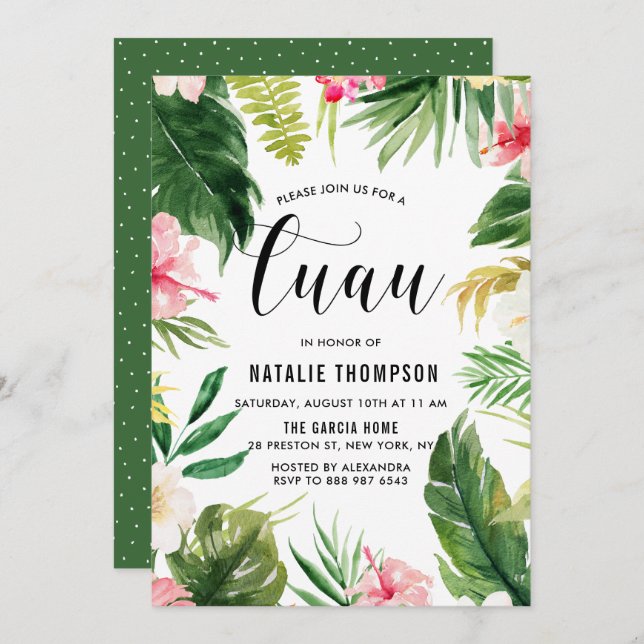 Aquarelle Tropical Floral Frame Luau Invitation (Devant / Derrière)