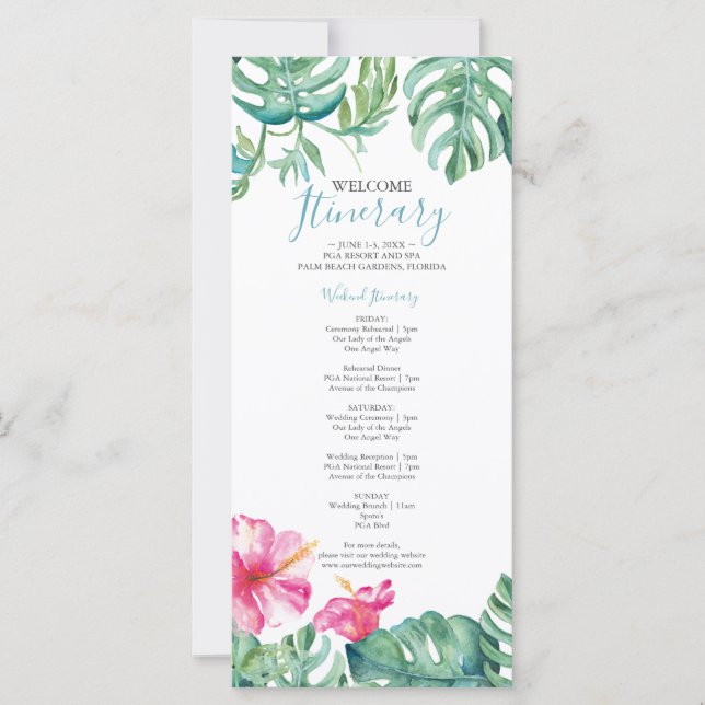 Aquarelle Tropical Floral Itinéraire Mariage (Devant)