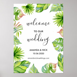 Aquarelle Tropical Foliing Mariage Welcome Poster