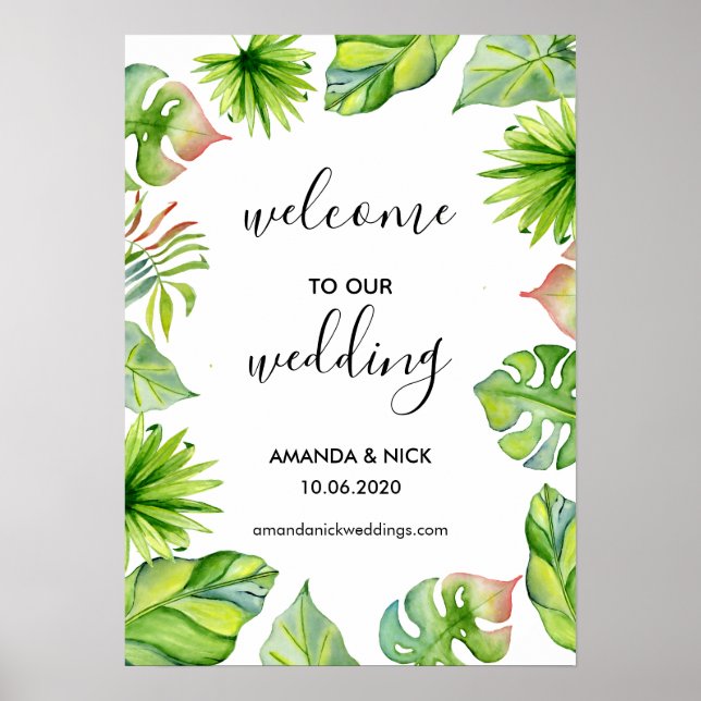 Aquarelle Tropical Foliing Mariage Welcome Poster (Devant)