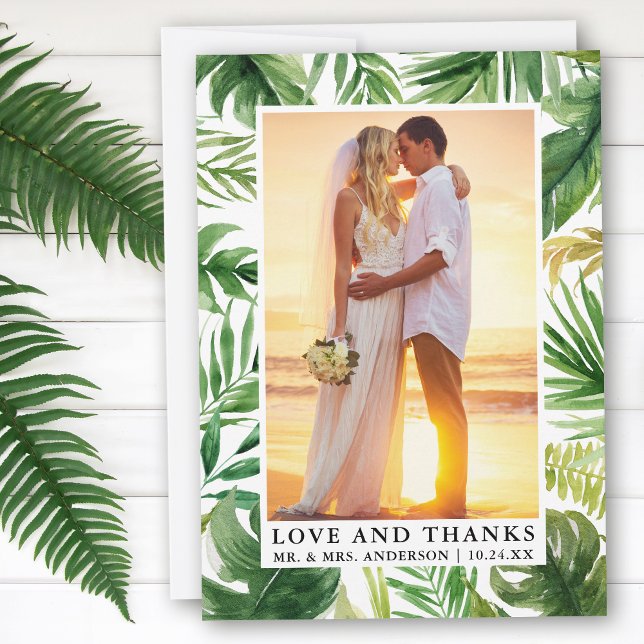 Aquarelle Tropical Green Love Merci Mariage (Customize to change text size or to add text to back of card.)