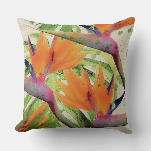 Aquarelle tropicale au décor paradisiaque coussin (Recto)