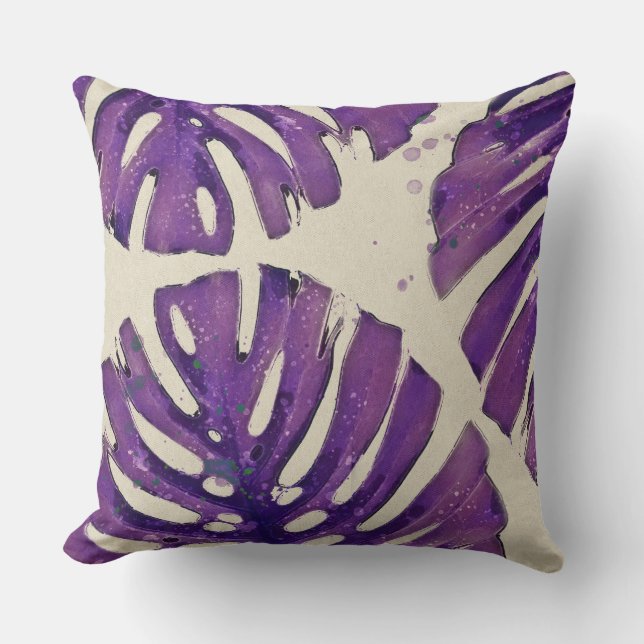 Aquarelle tropicale coussin décoration Monstera (Recto)