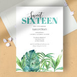 Aquarelle tropicale douce 16 Invitations d'anniver<br><div class="desc">Célébrez avec style ces invitations d'anniversaire conçues pour un Sweet 16 plein de charme tropical. Parfait pour un luau tropical, une fête de piscine ou une fête d'été, cet invitation saisit l'essence d'un événement amusant mais élégant des thèmes 16ème anniversaire. Doté d'un "Sweet sixteen" écrit à la main et audacieux,...</div>