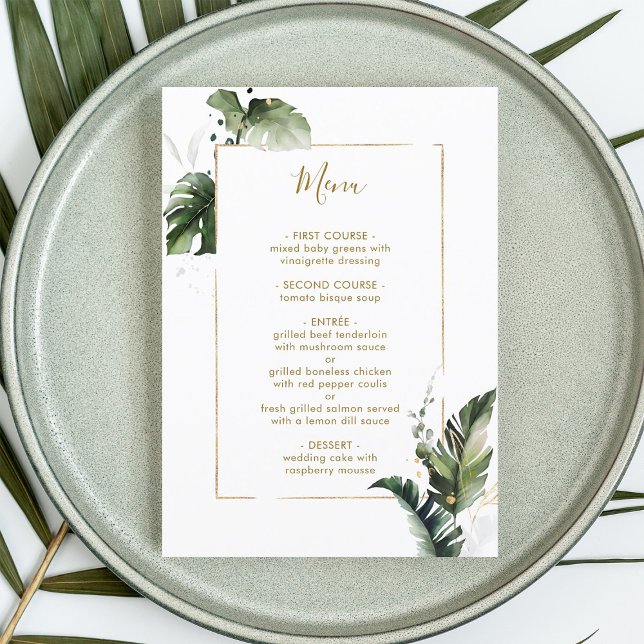 Aquarelle Tropicale Foliage Gold Menu Mariage (Créateur téléchargé)