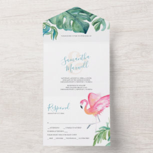 Aquarelle tropicale Mignonne Mariage Invitations