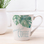 Aquarelle tropicale Monstera Feuille Mug<br><div class="desc">Vous cherchez des idées cadeaux de Noël pleins d'esprit et amusants pour moins de 20 $? Vous aimerez cette tasse tropicale d’inspiration insulaire qui présente mes oeuvres d’art feuilles originales et une touche d’humour ludique. Les mots "Probablement pas de café" sont placés dans un script amusant et écrit à la...</div>