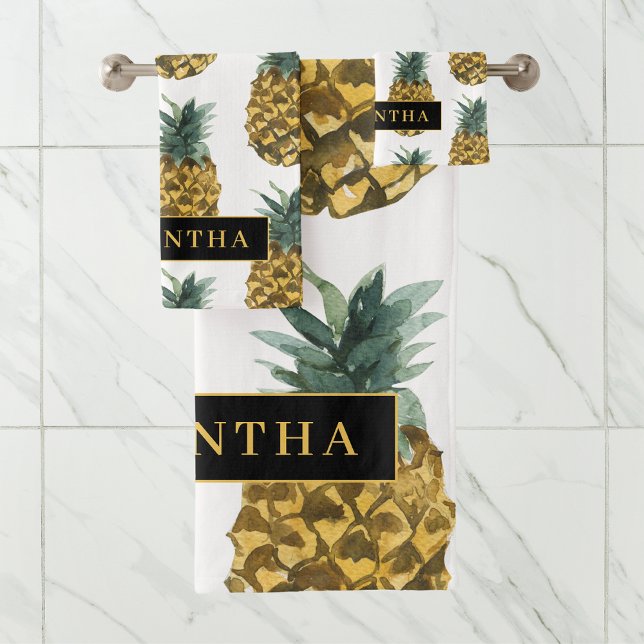 Aquarelle tropicale Motif ananas avec nom (Créateur téléchargé)