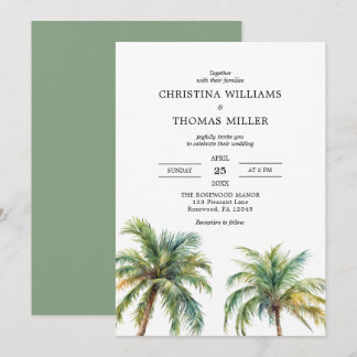 Aquarelle tropicale Palmiers Faire-part de mariage