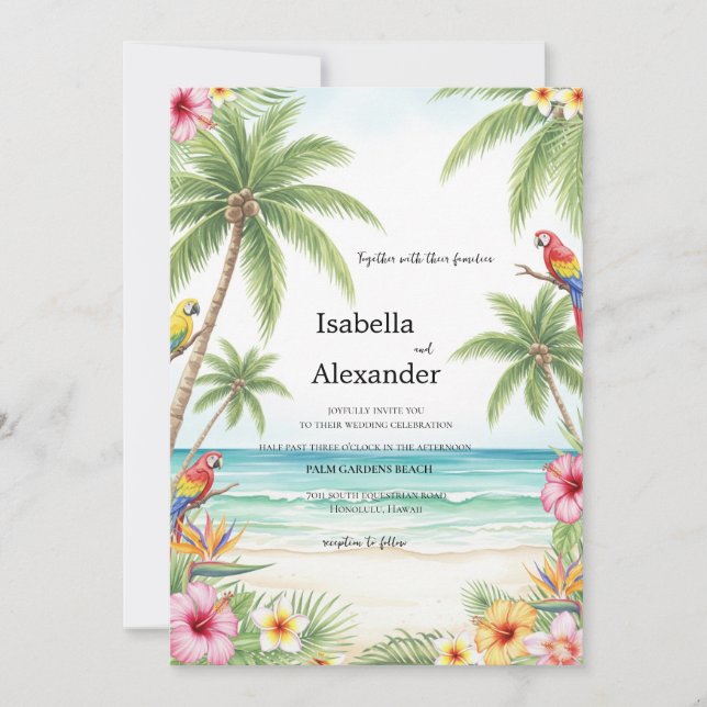 Aquarelle tropicale Plage Mariage Invitation (Devant)