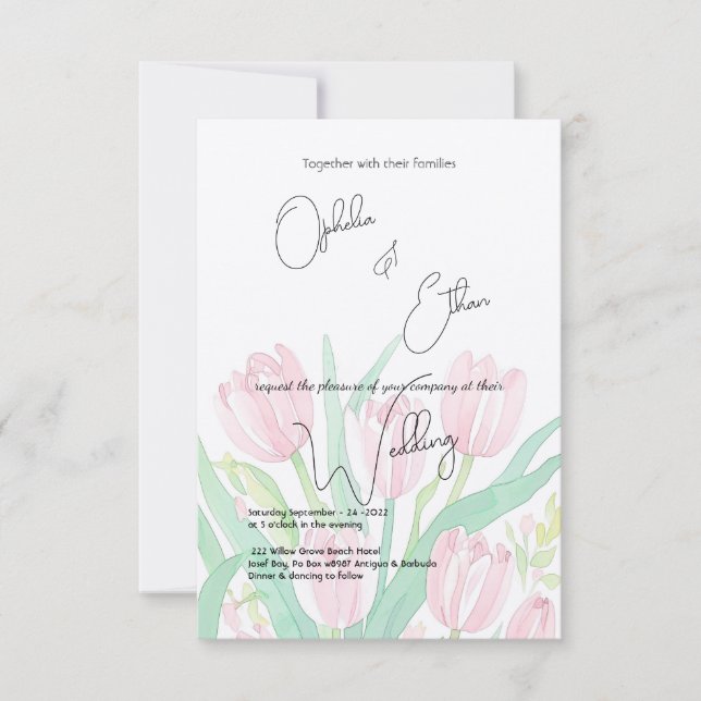 Aquarelle tulipe, Faire-part de mariage (Devant)