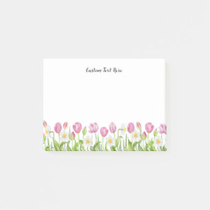 Aquarelle Tulipes roses Texte personnalisé Post-it