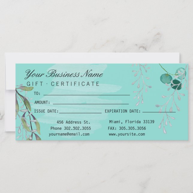 Aquarelle Turquoise Blue Eucalyptus Salon (Devant)