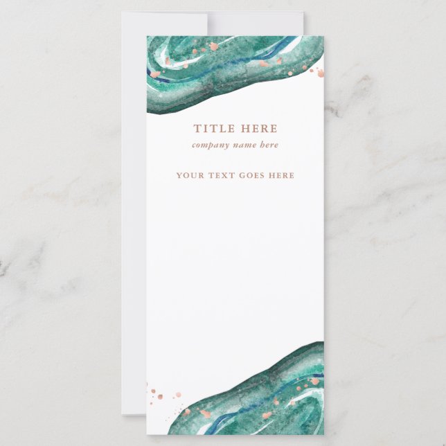 Aquarelle Turquoise et Géode d'or Faux Rose (Devant)