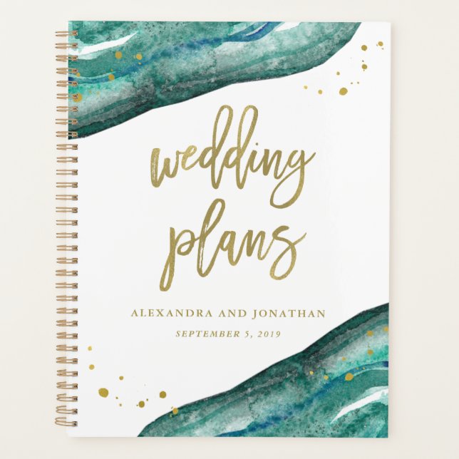 Aquarelle Turquoise et Gold Geode | Plans Mariages (Devant)