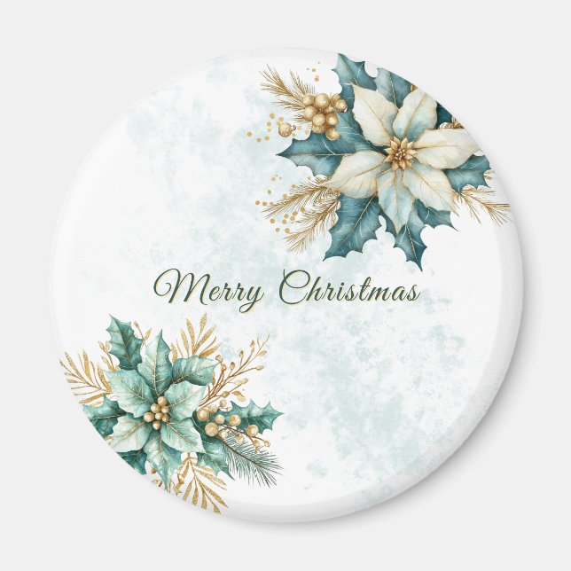 Aquarelle Turquoise Floral Noël Magnet (Devant)