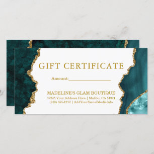 Aquarelle Turquoise Marbre Gold Certificat cadeau